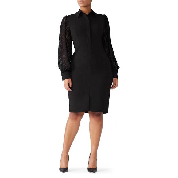 BADGLEY MISCHKA lace sleeve shirtdress in black - Picture 3 of 5